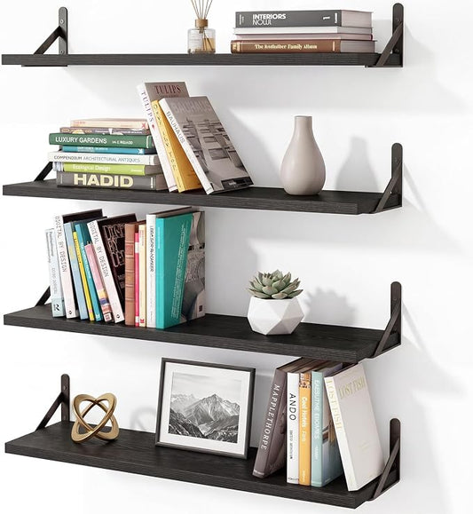 YGEOMER Floating Shelves for Wall, 23in Black Wall Shelves for Living Room, Bathroom, Bedroom, Kitchen, Home Decor (Set of 4)