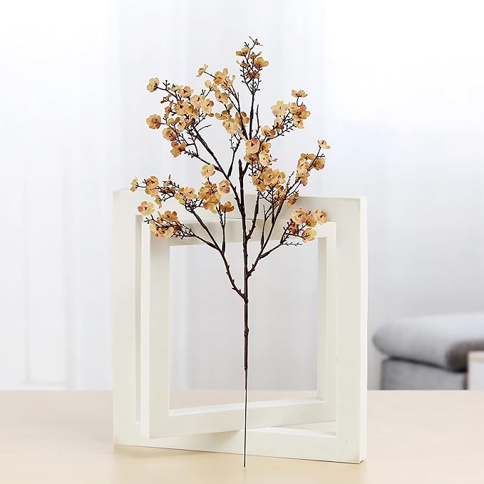 Babys Breath Silk Artificial Flowers Bulk With Vase 10pcs for Fall Decor Fake flower bouquet Bulk for Home Kitchen Indoor Bouquet Floral Arrangement Table Centerpieces Party Decor(Khaki With Vase)