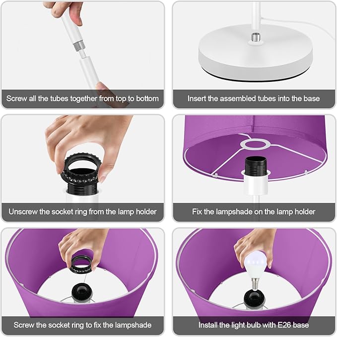 Floor Lamp for Bedroom, Purple Standing Lamp, Modern Stand Up Lamps with Lampshade, 59" Tall Lamp, Foot Switch, Small Corner Lamp Decor for Kids Room, Living Room , Den, Office(NO Bulb,E26 Base)