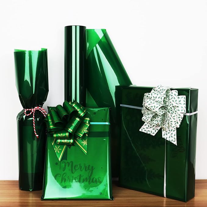 Clear Cellophane Wrap Roll-Green Plastic Cello Paper Roll 34 In Wide X 100 Ft Long, 3 Mil Thick Gift Wrapping Paper for Hampers, Flower Paper Wrap For Bouquets, Baskets, Treats, DIY Arts Crafts Décor