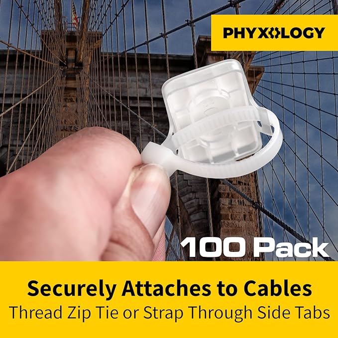 Heavy Duty, Strong 10-Inch Zip Ties and Reusable Label Boxes 100Pk. Box Attaches to Sturdy Cord Bundler for Desk, PC and Desktop Cable Management. Great White Organizer for Cables, Wires and Equipment