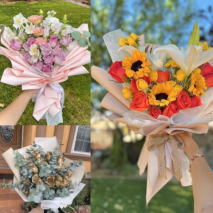 FAYADA Korean Cotton Flower Wrapping Paper Non-Woven Floral Bouquet Wraps Gift Packaging Florist Supplies 20 Sheets Florist Waterproof Flower Wrapping Paper for Fresh Flowers-22.8x22.8 Inch (Black)