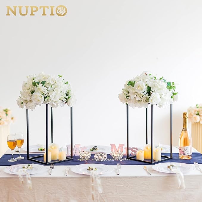 Nuptio Metal Black Vase, 2 Pcs 15.7 inch Tall Cylinder & Square Vases for Centerpieces, Home Party Decorations, Wedding, Anniversary, Birthday, Mother's Day