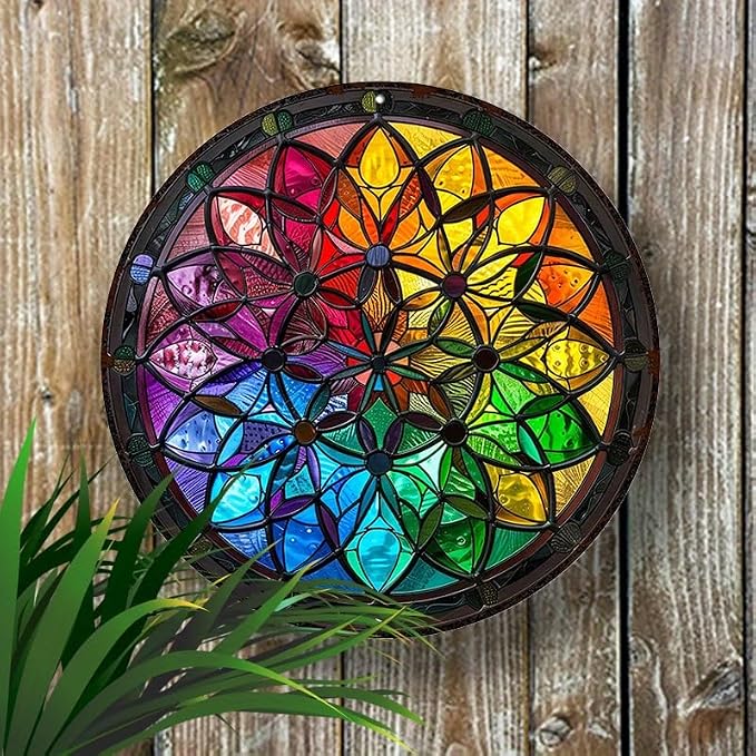 Waterproof Flower of Life Metal Wall Art - UV Resistant Aluminum Decorative Sign - Easy to Hang, Durable Round Artwork for Home & Garden, 1pc