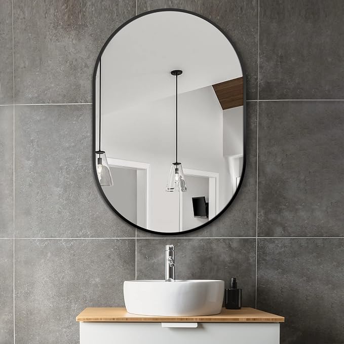 Bathroom Vanity Mirror for Wall, 36''x24'' Black Oval Bathroom Mirror for Over Sink, Bedroom, Living Room, Entryway, HD Tempered Glass, Wall Mounted Horizontally or Vertically