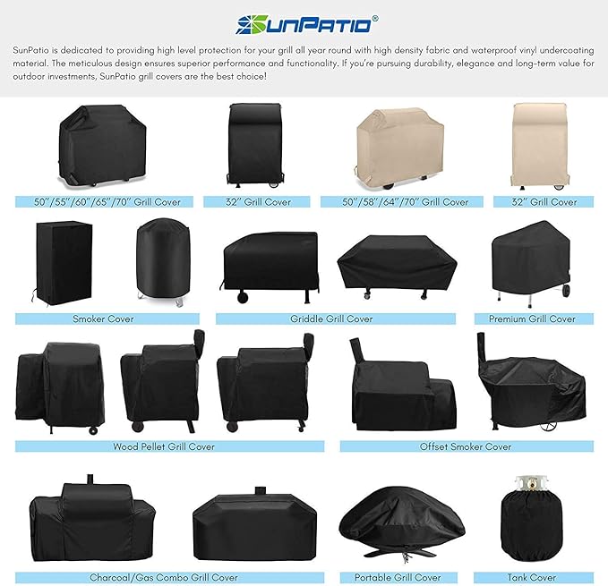 SunPatio Gas Grill Cover 60 Inch, Outdoor Heavy Duty Waterproof Barbecue Gas Cover, UV and Fade Resistant, All Weather Protection Compatible for Weber Charbroil Brinkmann Grills and More, Black