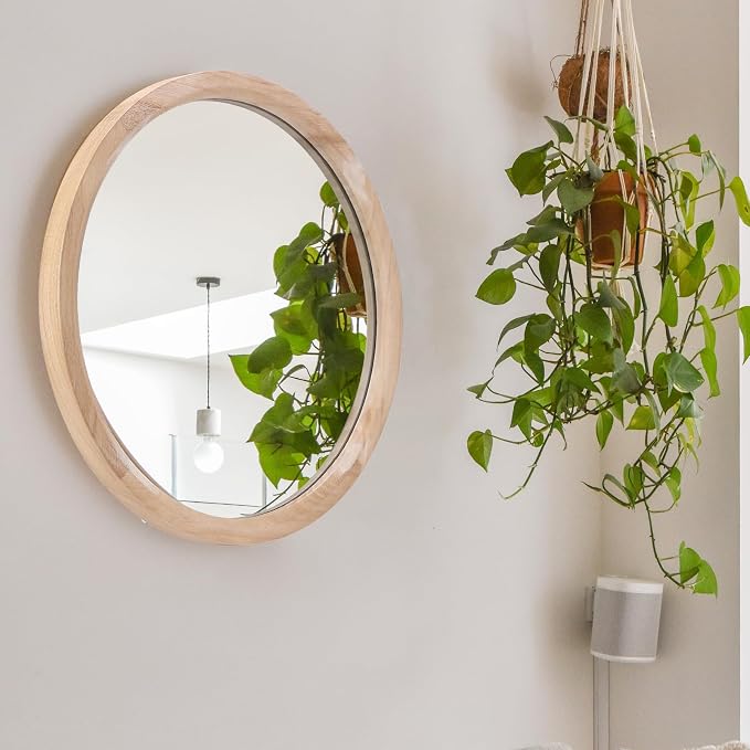MAGFLERUM 28 Inch Round Wood Mirror - Circle Mirror for Nursery, Boho Style - Wall Decor for Bedroom, Living Room, Hallway (Nature)