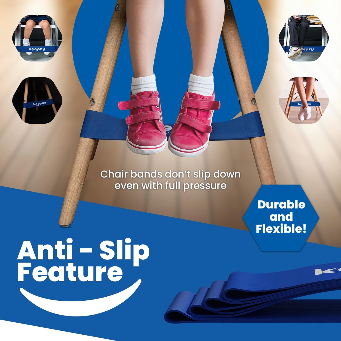 Skiennix Anti-Slip Chair Bands - 12 Pack for Kids with Fidgety Feet | ADHD Sensory Desk Bands
