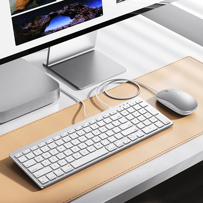 OMOTON Keyboard and Mouse for Mac, Wired Keyboard with Numeric Keypad Dual Interface (Type-C & USB), Mouse with USB A Interface Compatible with MacBook Pro/Air, iMac, Mac mini/Pro Laptop, Silver White