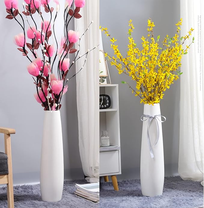 White Ceramic Floor Vase 24 Inches Tall Flower Holder Decorative Large Vases for Table Centerpieces Shelf Home Decor Living Room Branches Sky-Dried Flower Arrangement Simple Decorative