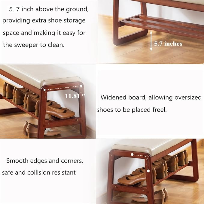 SOBIBO Solid Wood Shoe Bench, 2-Tier Wooden Entryway Bench, Modern Shoe Rack with Faux Leather Cushion for Hallway, Living Room (Gray, 39.4'')