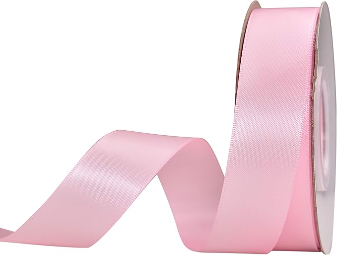 YAMA Double Face Satin Ribbon - 1 Inch 25 Yards for Gift Package Wrapping,Floral Design,Hair Bow Clip Making,Crafting,Sewing,Wedding Decor, Pink