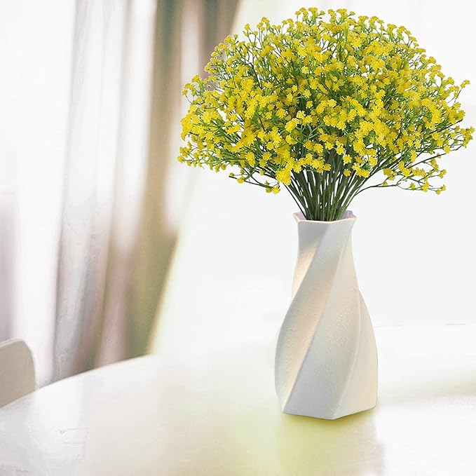 JIFTOK Babys Breath Artificial Flowers, 24 Pc Fake Flowers Gypsophila Bouquet Fall Flowers Artificial for Decoration, Real Touch Silk Flower for Wedding Christmas DIY Party Home Garden Office (Yellow)