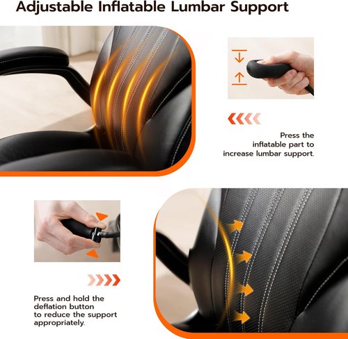 Regine Switzerland Ergonomic Office Desk Chair - Padded Flip-Up Arms & Adjustable Lumbar Support | PU Leather, 360° Swivel