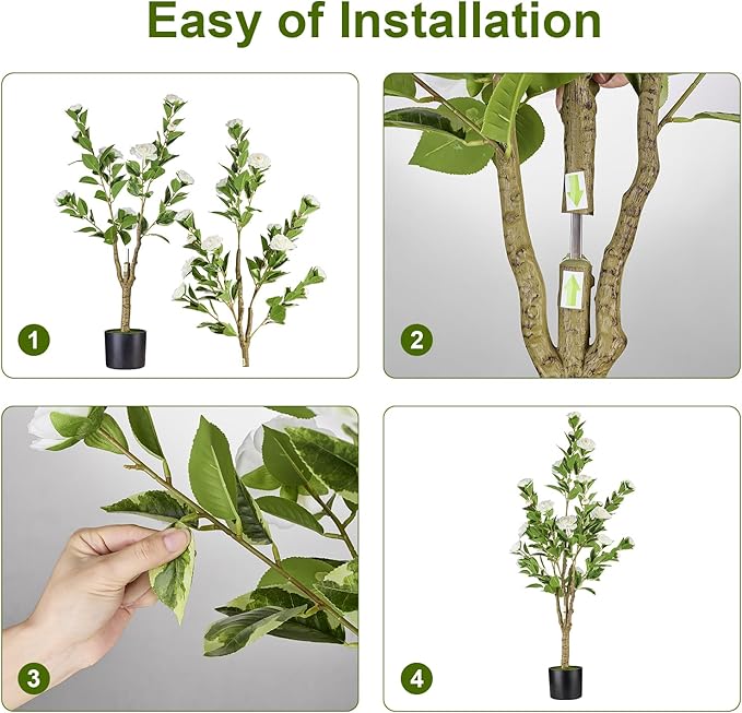 5.2FT Artificial Camellia Tree, White Silk Flower Faux Plant - Realistic Potted Greenery for Indoor/Outdoor, Office & Home Room Decor, Ideal for Wedding Venue Decoration
