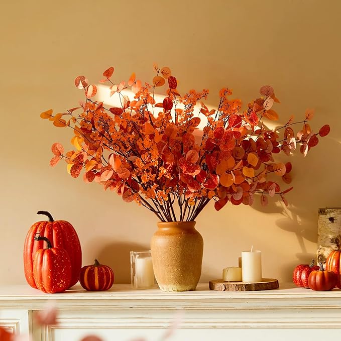 Yastouay Fake Flowers Thanksgiving Table Decor, 10Pcs Orange Thanksgiving Decorations for Table Artificial Flowers, Babys Breath Artificial Flowers Bulk for Fall Decor Floral Arrangement