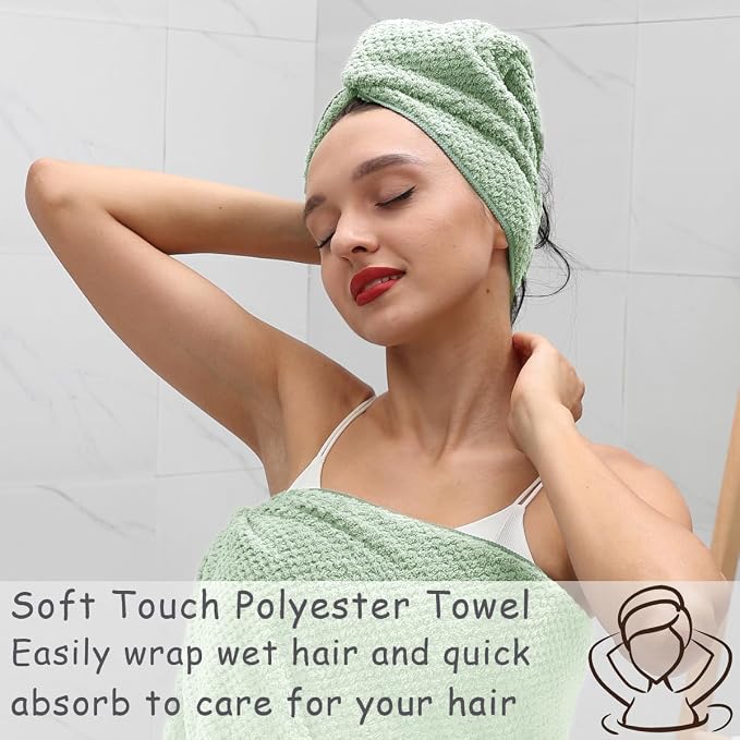 2 Pcs Green Hand Towel Set 16"x31" Soft Highly Absorbent Quick Dry Bathroom Towels Polyester Plush Towels Set Woven Towels for Bathroom Kitchen Hotel Spa Gym