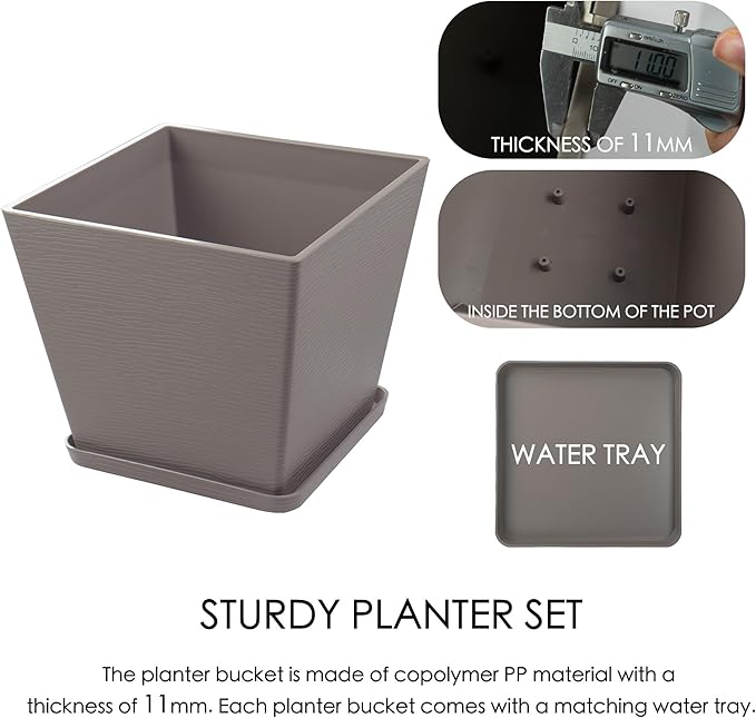 Kozyard 2Packs Taper Planter Indoor Outdoor Plant Pots with Tray Collecting Water for Porch, Patio, Backyard Planters Modern Décor for Tall Plants Flowers GrayishBrown