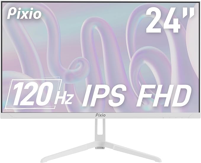 Pixio PX246 Wave White 24 inch 120Hz Refresh Rate FHD 1080p Resolution IPS Panel 4ms GTG Response Time Gaming Monitor with Adaptive Sync