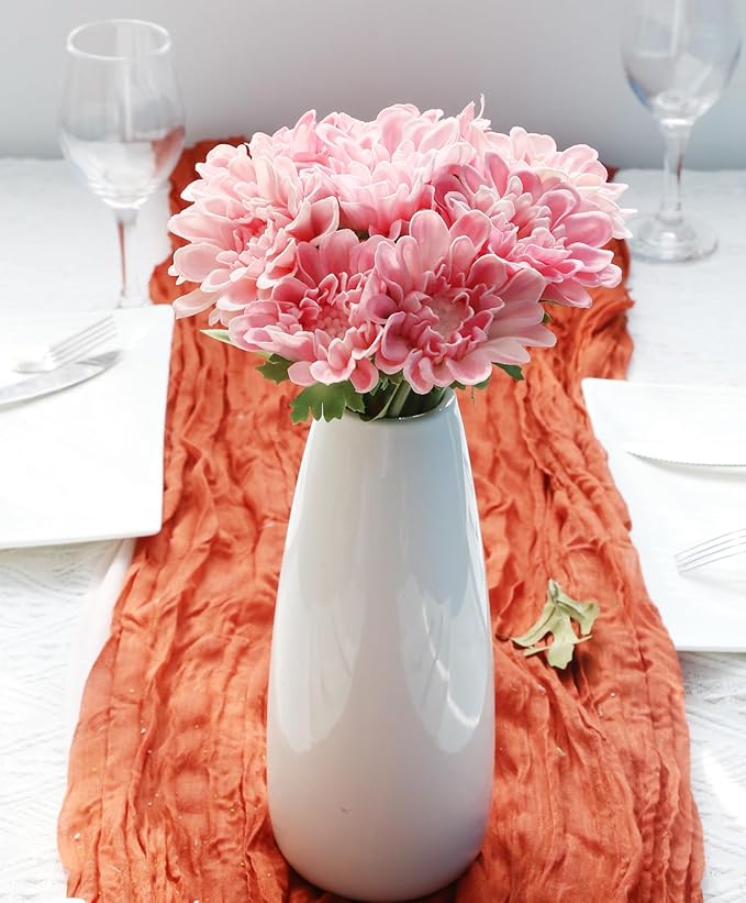 IPOPU 10pcs Pink Dahlia Artificial Flowers 13inch Fake Dahlia Flowers PU Chrysanthemums Flower Faux Mums Flower with Stem for Home Wedding Office Table Centerpiece Floral Arrangement Decor(Pink)