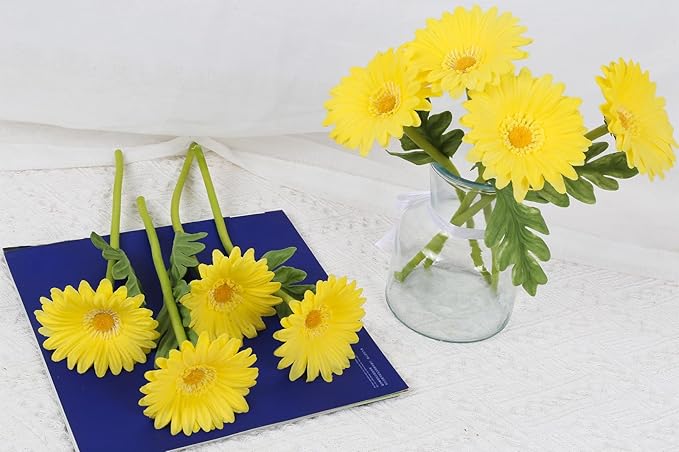 8PCS Yellow Fake Daisies Small Artificial Flowers 11.8” Daisy Bouquet for Table Centerpiece Arrangement Bathroom Kitchen Home Decor