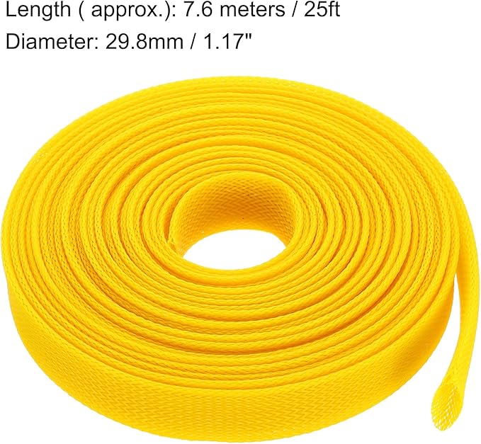 uxcell Expandable Sleeving,1 3/16-inch 25ft Cable Sleeve, Yellow