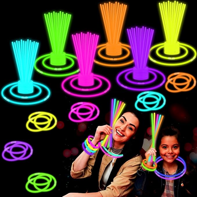 Glow Sticks Party Pack 8"-50, Light up Bracelets & Necklaces Accessories for Kids, Neon Glow in the Dark Christmas NYE Party Favor Supplies Decoration for Xmas Birthday Camping Wedding Dance Parade