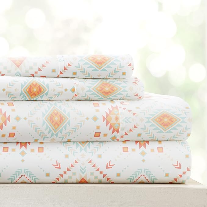 Linen Market 4 Piece California King Bedding Sheet Set (Aztec Coral) - Sleep Better Than Ever with These Ultra-Soft Cooling Bed Sheets for Your California King Size Bed - Deep Pocket Fits 16" Mattress