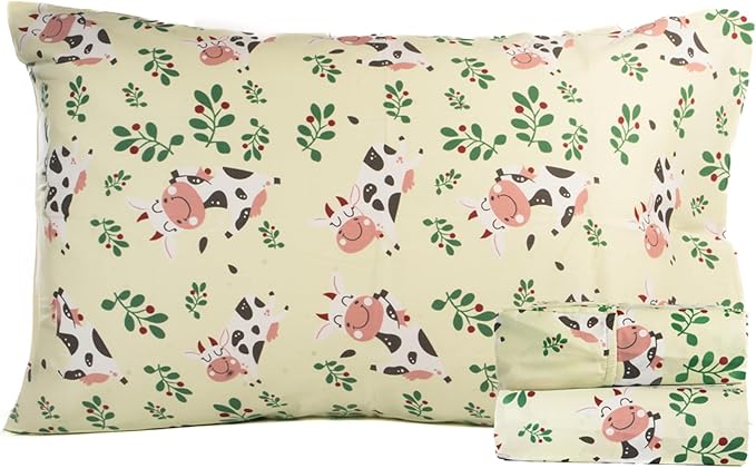 Salt Earth 100% Cotton 210TC Kids Bedsheet, Twin Sheets Set for Toddler Bed, 3 Piece Bedding Set Including Flat Sheet, Fitted Sheet, and Pillowcase, Themed Sheets for a Playful Kids Bed (Cow)