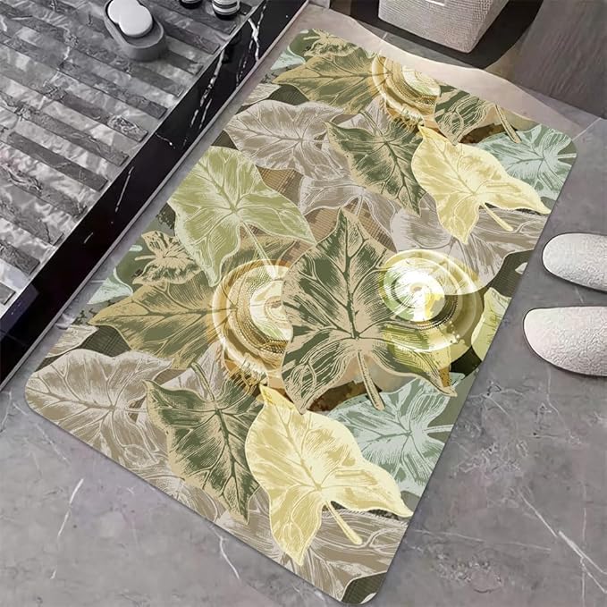 Diatomaceous Earth Bath Mat,Abstract Tropical Plant Non-Slip Volume Super Absorbent Fast Drying for Bathroom Kitchen Door mat,Eco-Friendly Easy to Clean 16×24Inch (40 * 60cm)