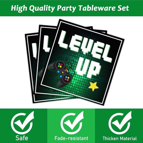 Skiennix 96 Pcs Gaming Party Tableware Set - Green Video Game Plates & Napkins for 24 Guests