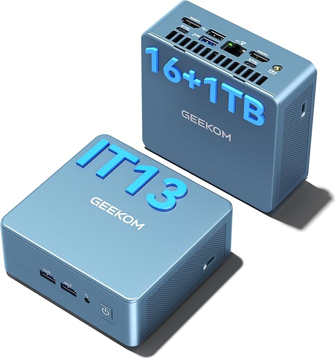 GEEKOM IT13 Mini PC 2026 with 13th Gen Intel i5-13600H | 16GB DDR4 | 1TB SSD | Windows 11 Pro | 2 X USB4.0(40Gbps) | 8K Quad Display | WiFi 6E | SD Slot | Intel NUC13 Replacement Desktop Computers
