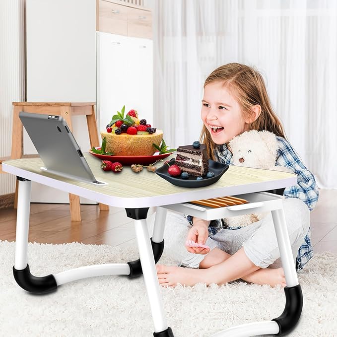 Fayquaze Portable Foldable Laptop Bed Desk with Storage Drawer and Cup Holder - Lap Desk Laptop Stand Tray Table for Eating, Reading and Working