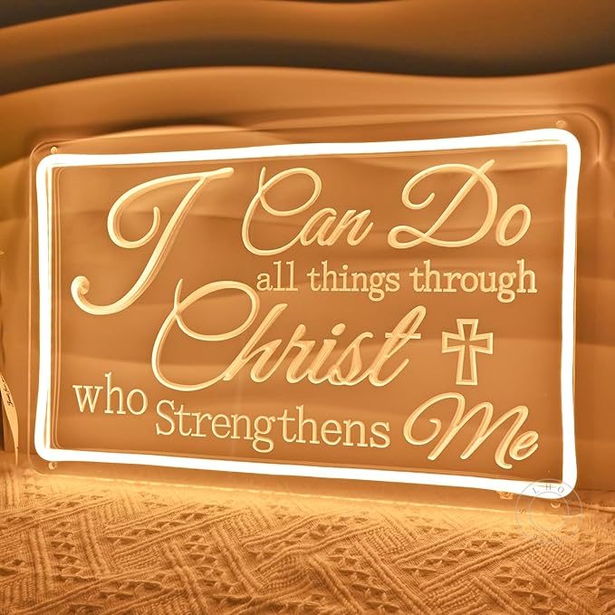 SYLHOME Led Neon Light Sign I Can Do All Things Through Christ Bedroom Living Room Wall Sign Decor Wedding Birthday Party Decoration USB 15.75"X9.8"