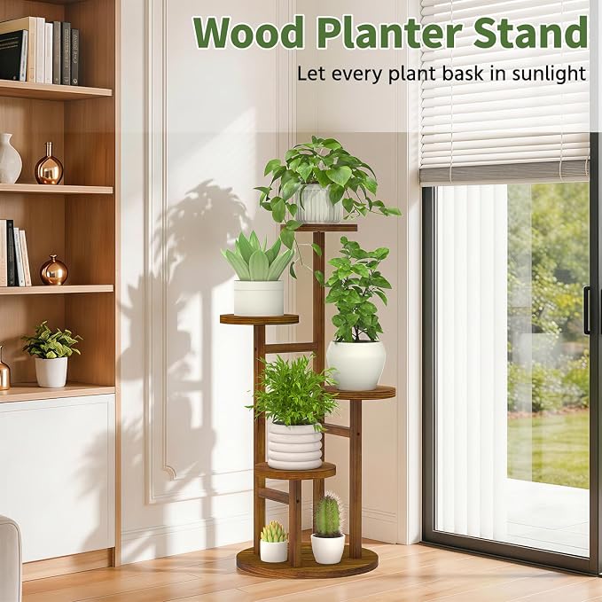 LASZOLA 4 Tiered Wood Plant Stand Indoor Corner, Flower Holder Rack Tall for Multiple Plants, Rustic Planter Shelf Display for Patio Garden Balcony Living Room