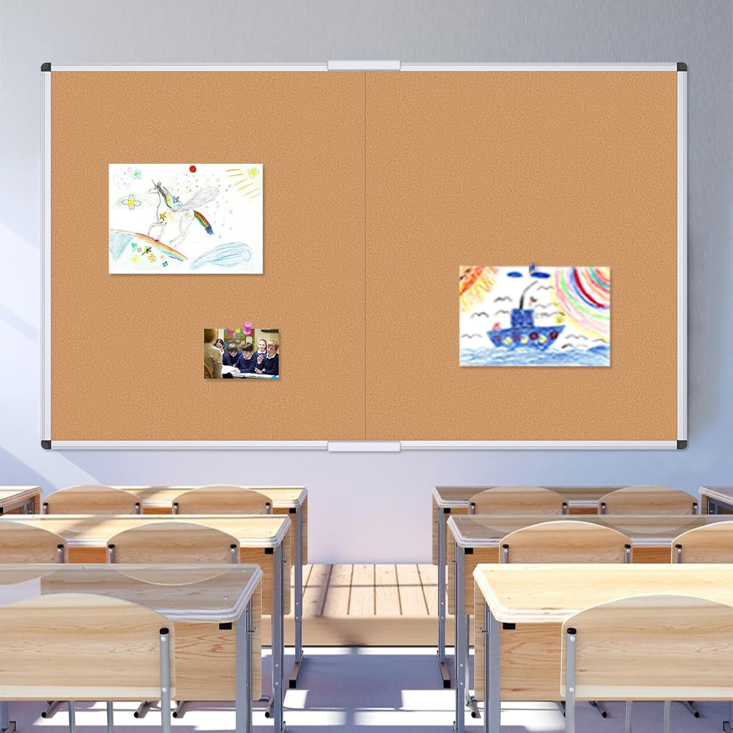 VIZ-PRO Cork Bulletin Board - Large 72" x 48" Foldable Wall-Mounted Pin Board with Silver Frame