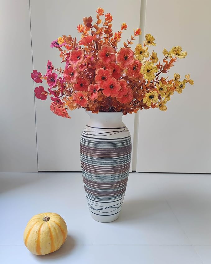 Ceramic Rustic Farmhouse Vase, 12.6” Large Vintage Flower vase for Home Decor, Tall Boho Textured Vases for Living Room, Table, Mantel, Shelf and Centerpieces Decor and Housewarming (B)