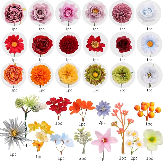 SwanMoon Artificial Flowers Combo Box Set, 38pcs Silk Roses, Daisy & Hydrangea with Stems for DIY Wedding Bouquets, Bridal Shower Centerpieces, Party & Home Decor