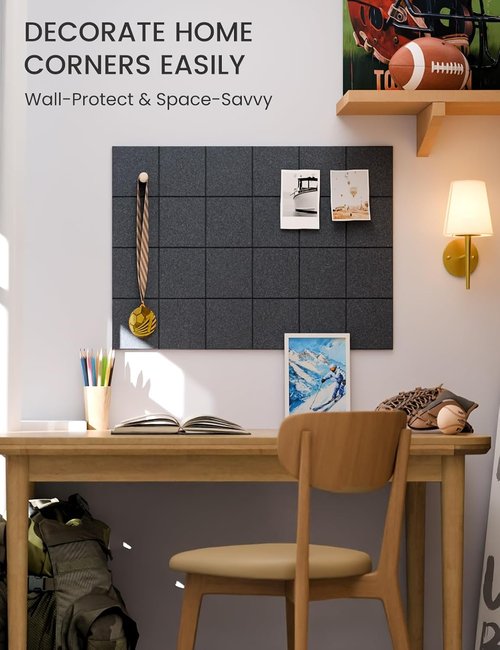 Fluxynara Felt Bulletin Board Tiles - 28"x18" Cork Board Alternative | 6-Pack Deep Charcoal Blue for Office Decor
