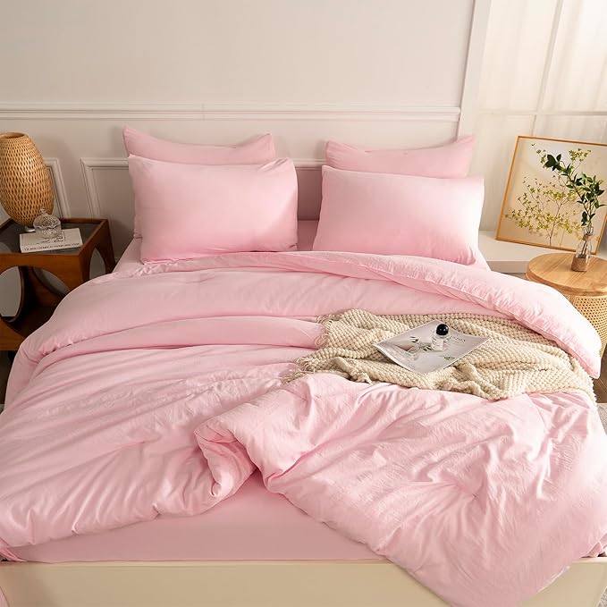 Pink Comforter Set Queen 3 Pieces Soft Bedding Bright Comforter Queen Light Pink Style Lightweight Comforter Set for All Seasons 1 Comforter and 2 Pillowcases