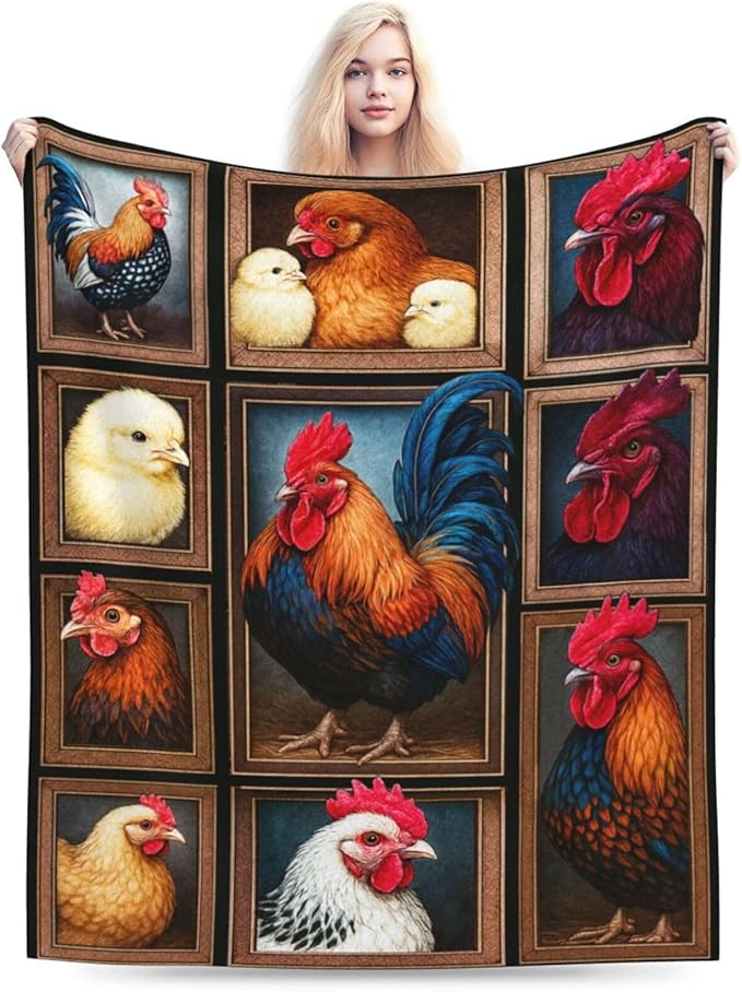 Rooster Blanket Chicken Throw Blanket Farm Animal Soft Cozy Fleece Fuzzy Stuffed Plush Flannel Gifts for Girls Women Boys Kids Adults 40''x50''