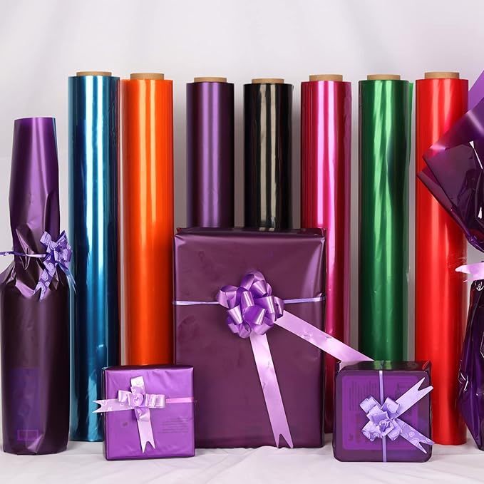 CMFYHM Violet Cellophane Wrap Roll,Colorful Cello 34 In Wide X 100 Ft Long, Translucent Colored Cellophane Wrapping Paper for Gift Baskets Wrap, Treats, Holiday, DIY Arts Crafts Decoration (Violet)