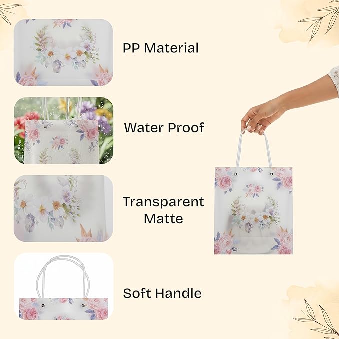 12 Pack Gift Bags with Cherry Blossom Design, Floral Plastic Totes for Wedding Favors, Party Goodies & Gifts