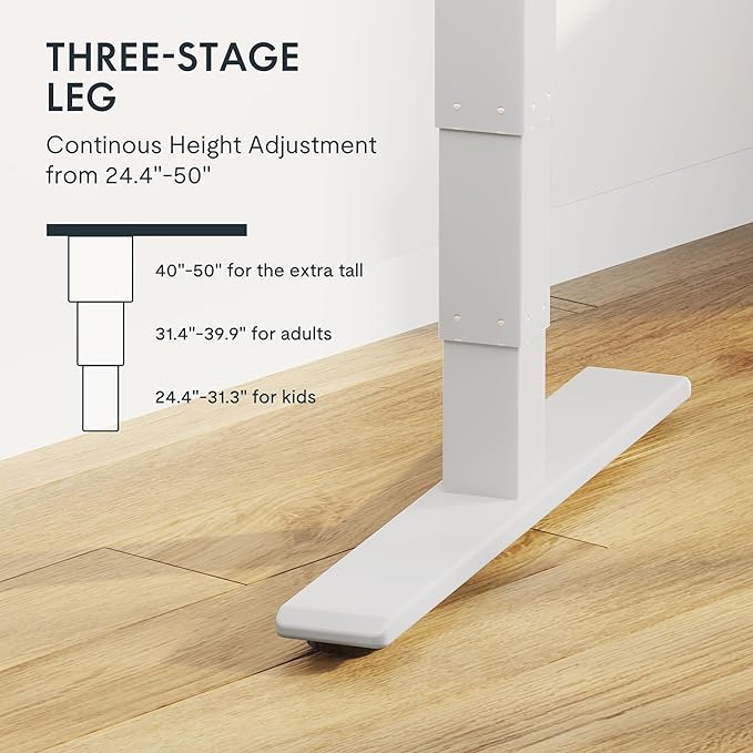 FLEXISPOT E6 MAX Dual Motor 3 Stages Standing Desk 55x28 Inch Whole-Piece Board Electric Height Adjustable Stand Up Desk 150KG Load Capacity(White Frame + White Desktop)