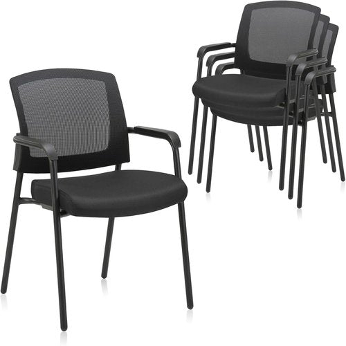 CLATINA Office Guest Chair - Ergonomic Mesh Back with Lumbar Support | Black, 4-Pack for Waiting Rooms