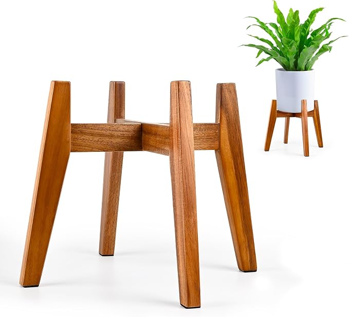 RAINBLELAND Acacia Wood Plant Stand for 9 Inch Pots, Mid Century Modern Indoor Plant Stand, Solid Hardwood, Non-Adjustable Flower Pot Holder for Home and Patio Décor