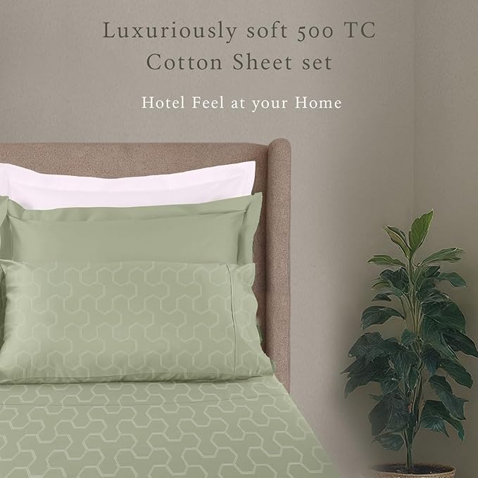 Threadmill 500 Thread Count Twin Size 3 Pc Luxury Cotton Bedding Set, Jacquard Floria Sage Green, Damask Sheets with 15" Elasticized Deep Pocket, 1 Pillowcase & Free Tote Bag