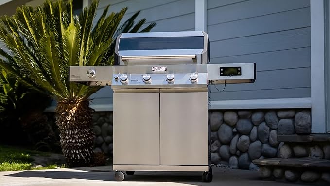 Monument Grills 4+1 Liquid Propane Gas Smart BBQ Grill, 4 Burners & 1 Side Burner, Denali 405 Stainless Steel with Smart technology, Knob Controls, Outdoor Use
