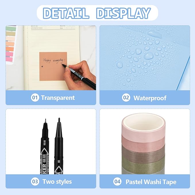 Sinload 60 Pcs Aesthetic Book Annotation Kit School Supplies Cute Pencil Case 12 Highlighter 5 Gel Pen 6 Mechanical Pencil 5 Magnetic Bookmark 1220 Pcs Sticky Note Tab Student Stationary(Black)
