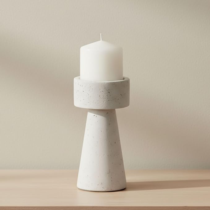 Decorative Candle Holder for Home Decor – Pillar & Taper Centerpiece, Modern Ceramic Table Accent for Living Room or Dining Display, Candle Holder for Stylish Tabletop Decor – 8", White